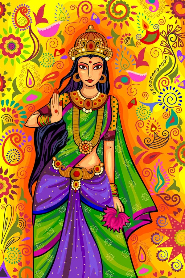 Déesse indienne Lakshmi pour la célébration de festival de Diwali dans l'Inde illustration de vecteur Déesse indienne Lakshmi pour la célébration de festival de Diwali dans l'Inde illustration de vecteur