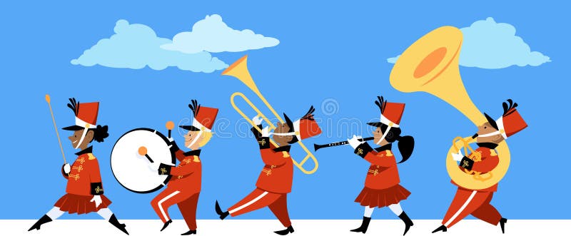 Cute children playing instruments in a marching band parade, EPS 8 vector illustration. Cute children playing instruments in a marching band parade, EPS 8 vector illustration