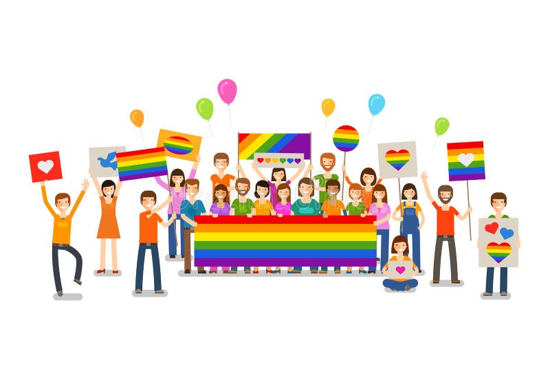 Défilé homosexuel Les gens avec des plaquettes Révolution sexuelle ou amour gratuit Vacances, célébration, illustration de vecteu illustration libre de droits Défilé homosexuel Les gens avec des plaquettes Révolution sexuelle ou amour gratuit Vacances, célébration, illustration de vecteu illustration libre de droits