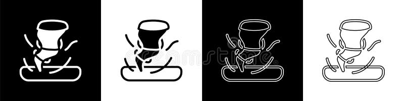 Définir l'icône tornado isolée sur fond noir et blanc. cyclone tourbillon entonnoir ouragan illustration de vecteur