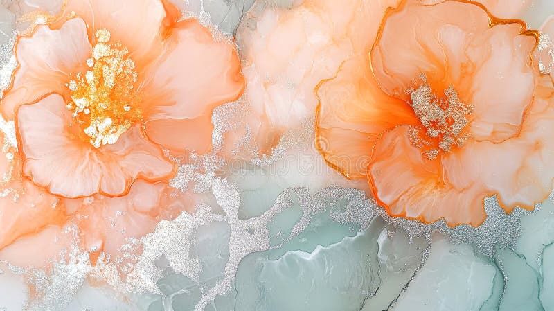 Délicat dessin abstrait avec motifs floraux fluides dans les teintes pêche et orange illustration stock