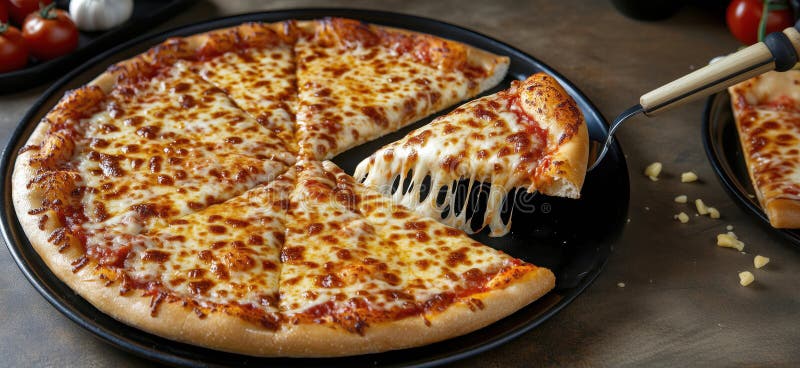 Délicieuse pizza au fromage fondu au goey et croûte croustillante sur plaque noire images stock