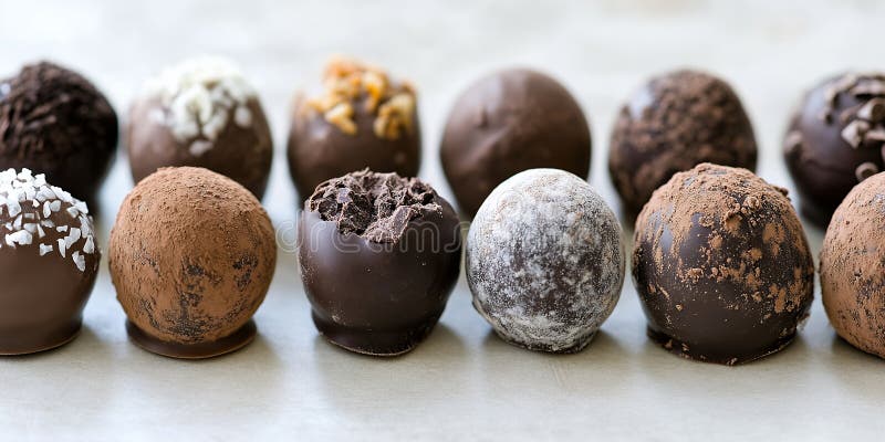 Délicieuses truffes au chocolat Variété Sweet Dessert Gourmet Luxe Confiserie nourriture lait foncé riche illustration de vecteur
