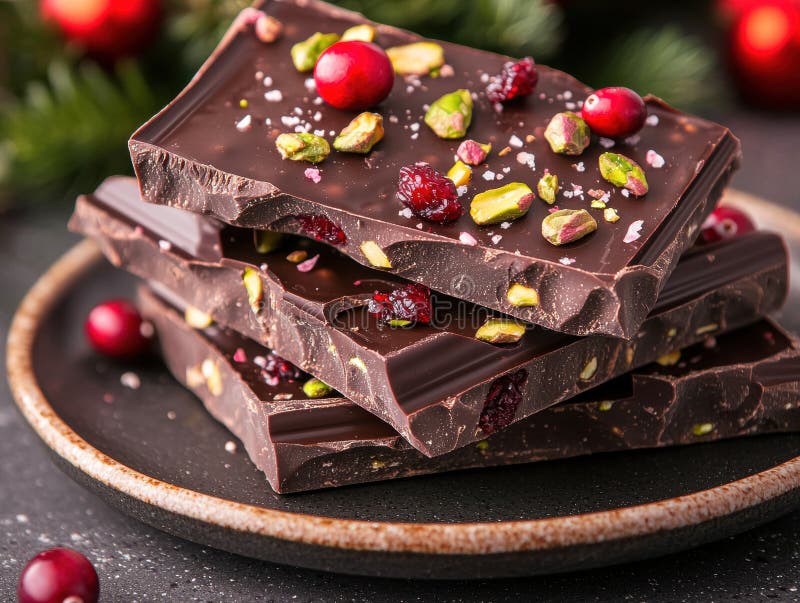 Délicieux chocolat noir aux canneberges et pistaches illustration stock