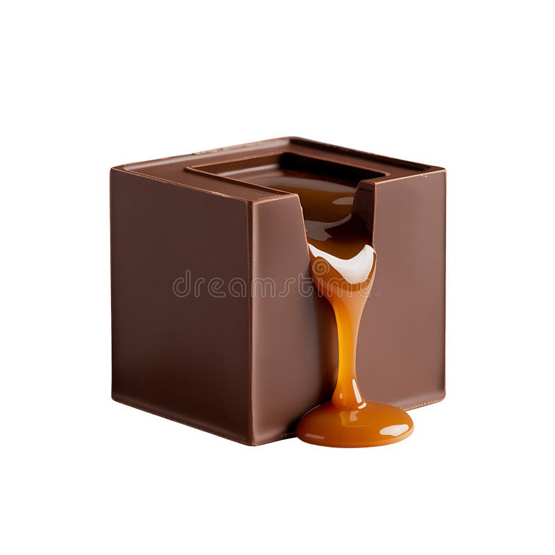 Délicieux cube de chocolat noir avec dessert de caramel fluide isolé sur fond blanc illustration de vecteur