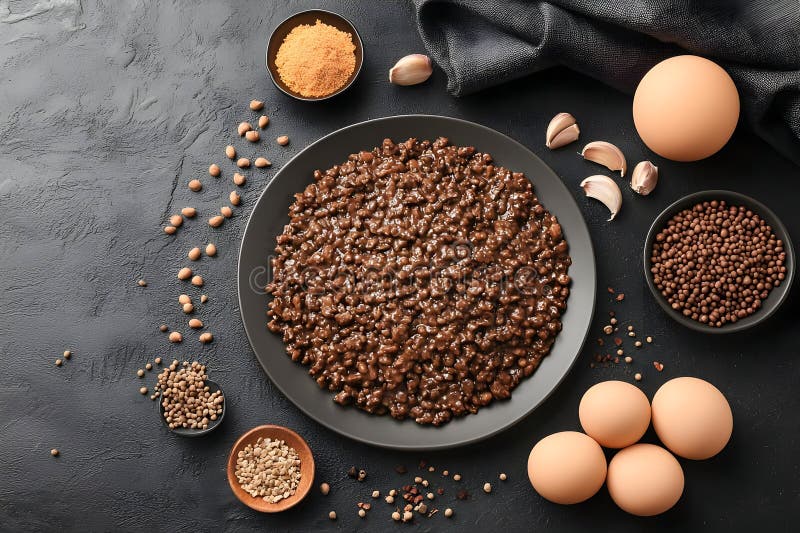 Délicieux plat de lentilles foncées aux épices illustration stock