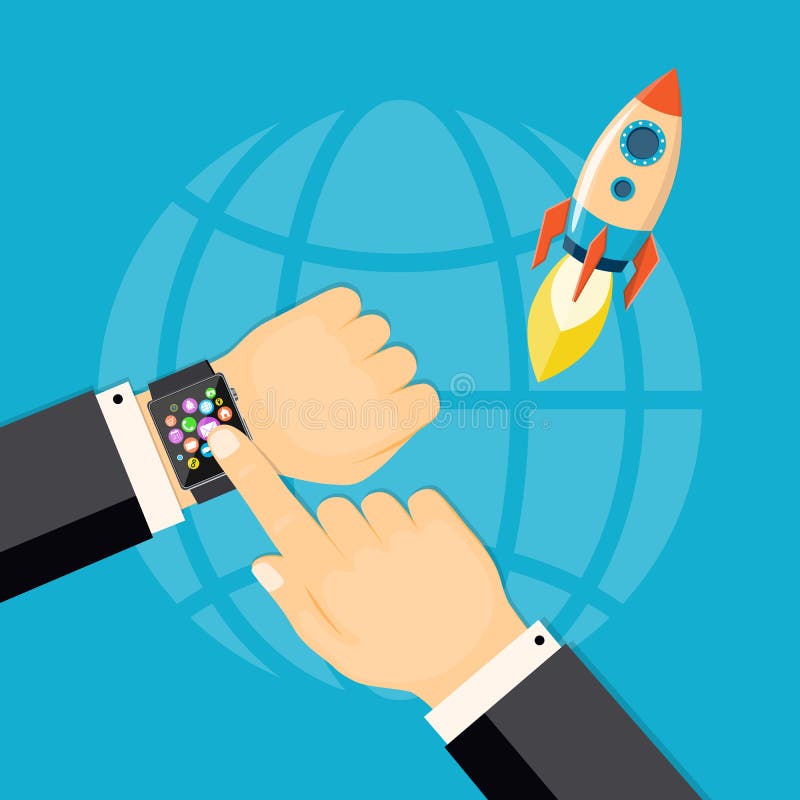 Démarrage d'entreprise avec la montre intelligente illustration stock Démarrage d'entreprise avec la montre intelligente illustration stock