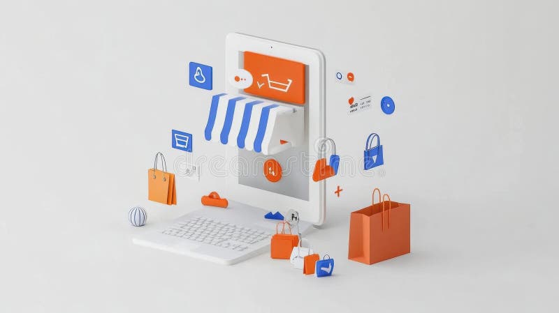 Démarrer en ligne Créer votre magasin virtuel profiter du processus d'achat et de la transaction numérique illustration de vecteur