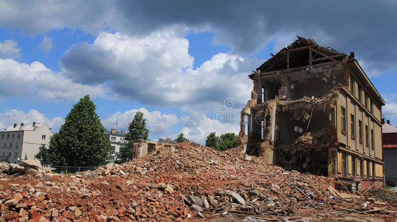 Image of a building in the process of demolition. Image of a building in the process of demolition