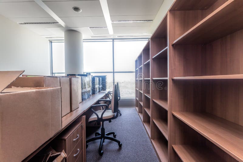 Shelves and paper boxes, moving to new office building. Shelves and paper boxes, moving to new office building