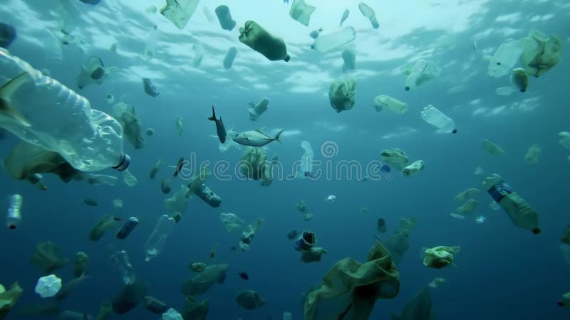 Dérive de la pollution plastique sous-marine : un aperçu du mouvement des débris océaniques illustration de vecteur