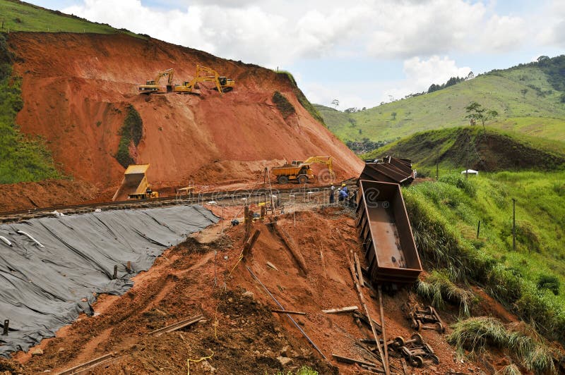 Train derailment due to barrier fall in area close the flood disaster in Rio de Janeiro. Train derailment due to barrier fall in area close the flood disaster in Rio de Janeiro.