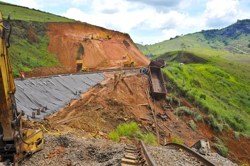 Train derailment due to barrier fall in area close the flood disaster in Rio de Janeiro. Train derailment due to barrier fall in area close the flood disaster in Rio de Janeiro.