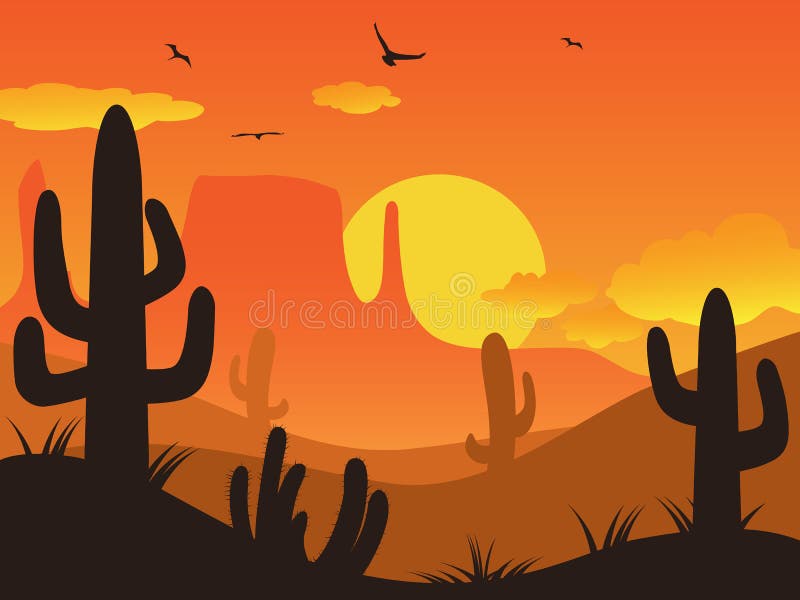 Désert de cactus de coucher du soleil illustration libre de droits Désert de cactus de coucher du soleil illustration libre de droits