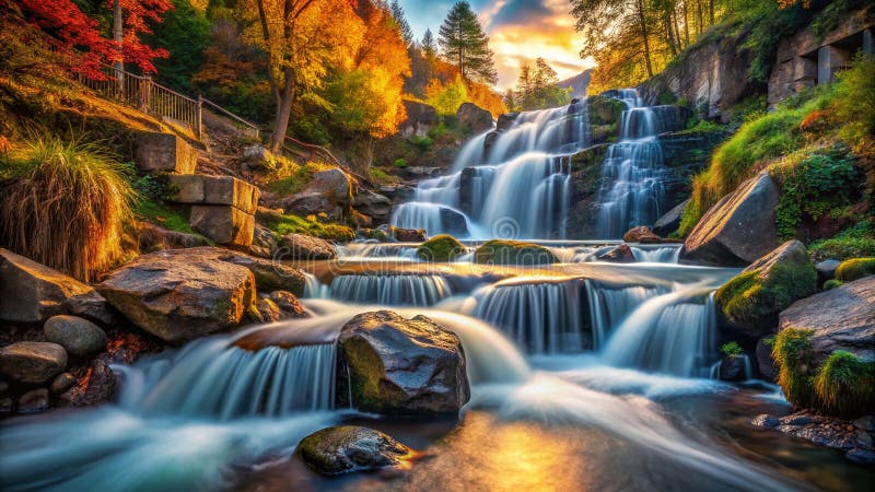 Dévoilement des Cascades Secrètes La Photographie d'Exploration Urbaine Capture une Cascade Cachée de Ruisseau de Montagne illustration de vecteur