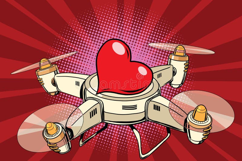 Día de fiesta rojo de la tarjeta del día de San Valentín del corazón del abejón de Quadcopter ilustración del vector Día de fiesta rojo de la tarjeta del día de San Valentín del corazón del abejón de Quadcopter ilustración del vector
