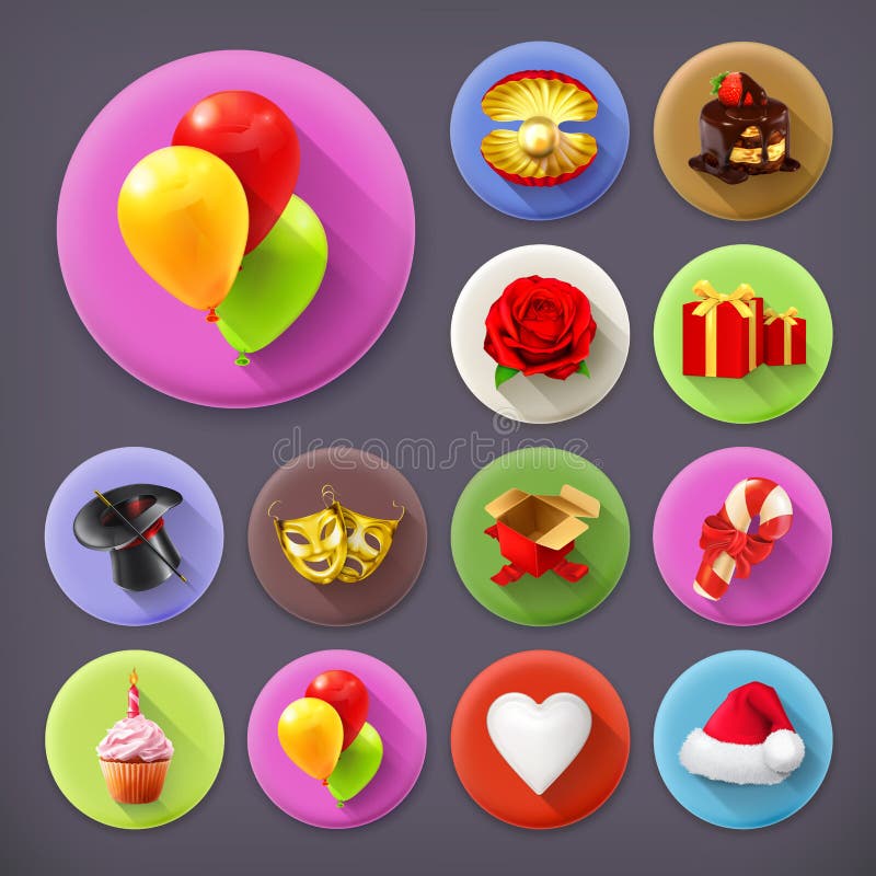 Día de fiesta y regalos, sistema del icono stock de ilustración Día de fiesta y regalos, sistema del icono stock de ilustración