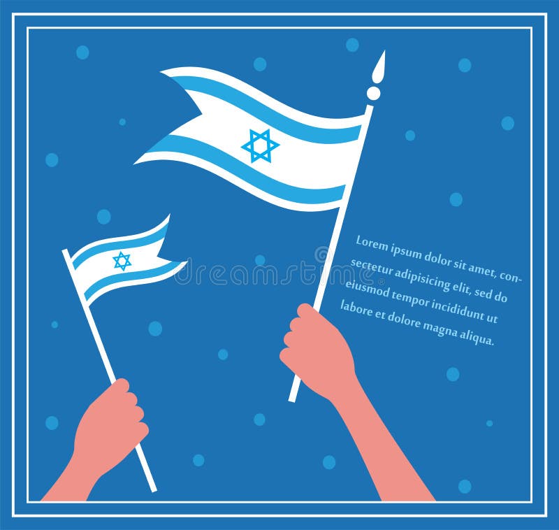 Día de la Independencia israelí feliz. mano que sostiene una bandera. stock de ilustración Día de la Independencia israelí feliz. mano que sostiene una bandera. stock de ilustración