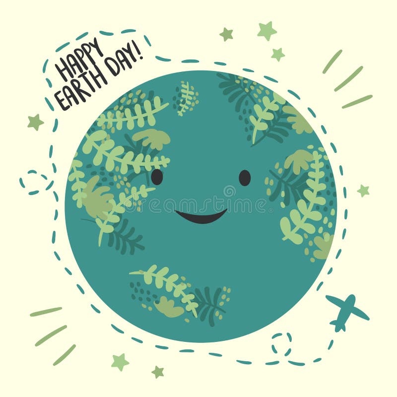 Día de la Tierra feliz del planeta, el 22 de abril tarjeta Globo sonriente libre illustration Día de la Tierra feliz del planeta, el 22 de abril tarjeta Globo sonriente libre illustration