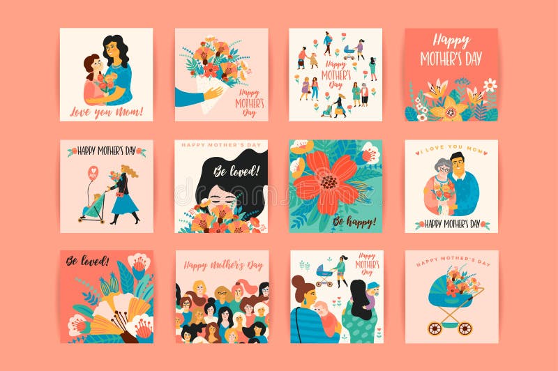 Día de madres feliz Plantillas del vector stock de ilustración Día de madres feliz Plantillas del vector stock de ilustración