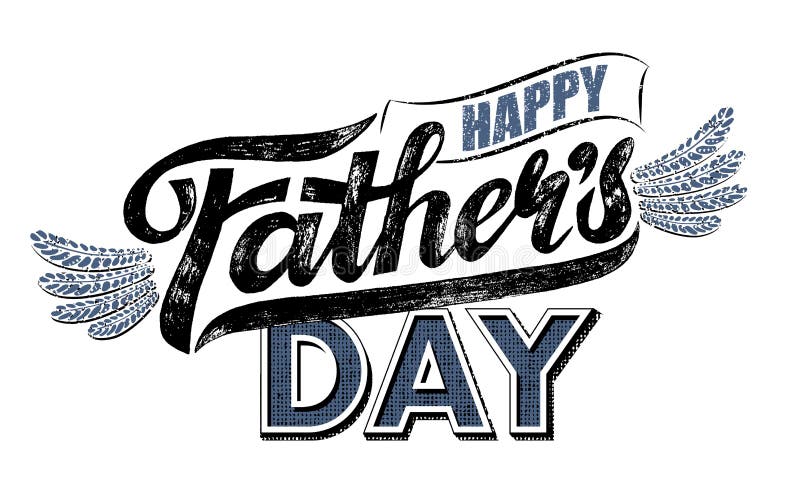 Día de padres feliz del texto del vector con las alas Tarjeta caligráfica que pone letras manuscrita Grunge, estilo retro del vin stock de ilustración