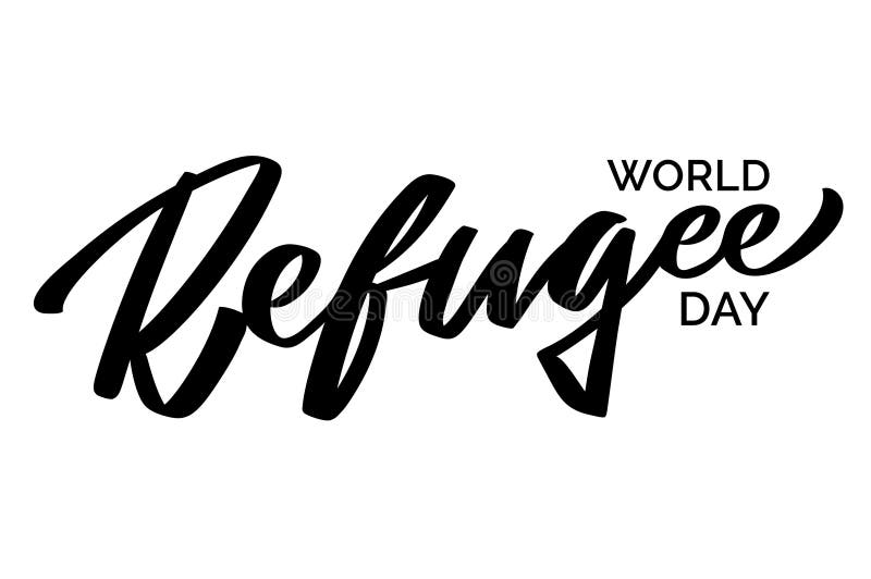 Día de refugiado de mundo - texto manuscrito, tipografía, letras de la mano, caligrafía stock de ilustración Día de refugiado de mundo - texto manuscrito, tipografía, letras de la mano, caligrafía stock de ilustración