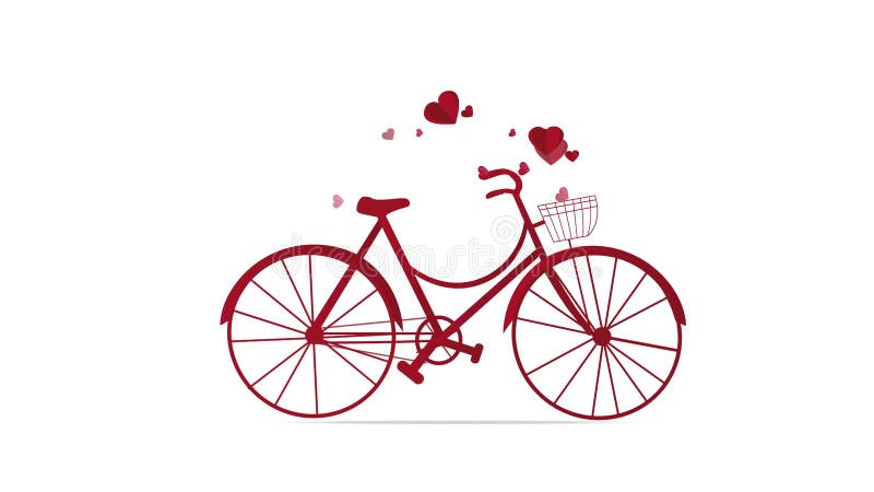 D a de San Valent n. animaci n en bicicleta. bicicleta roja animada y corazones amorosos volando de la canasta de bicicletas aisla