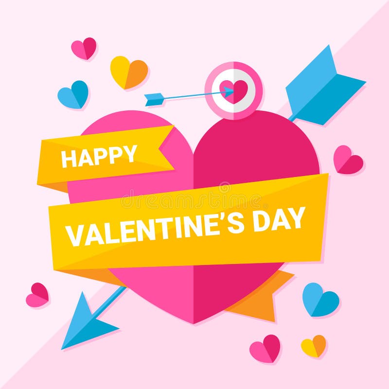Día de San Valentín feliz con los corazones y la bandera de la cinta stock de ilustración Día de San Valentín feliz con los corazones y la bandera de la cinta stock de ilustración
