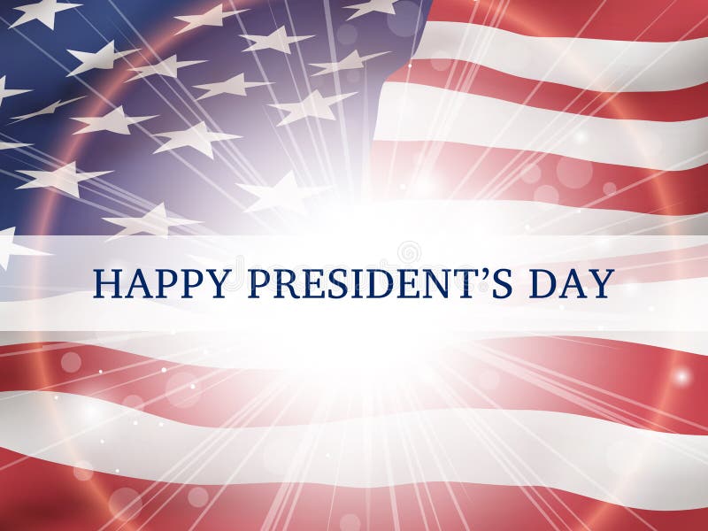 Día feliz del ` s del presidente - cartel con la bandera del vuelo de los Estados Unidos de América
