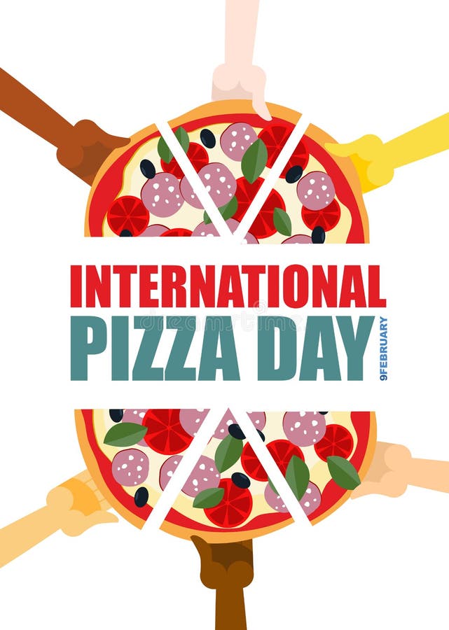 Día Internacional De La Pizza Pedazos Del Control De La Mano De Pizza