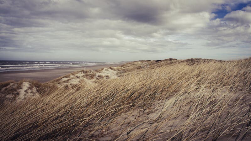 Día tempestuoso en una playa danesa en Dinamarca del norte imagen de archivo Día tempestuoso en una playa danesa en Dinamarca del norte imagen de archivo