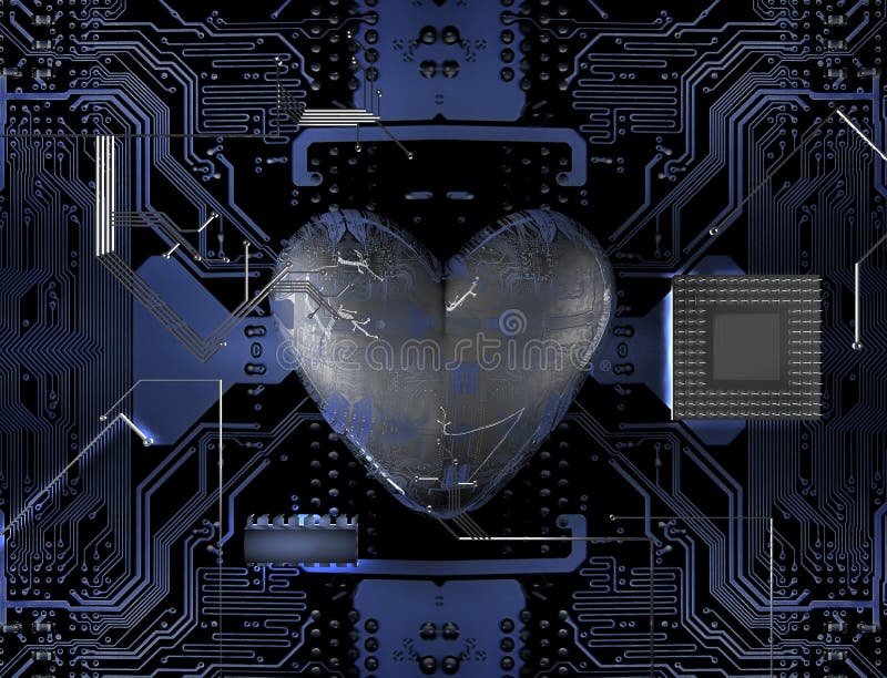 3d image of heart and motherboard. 3d image of heart and motherboard