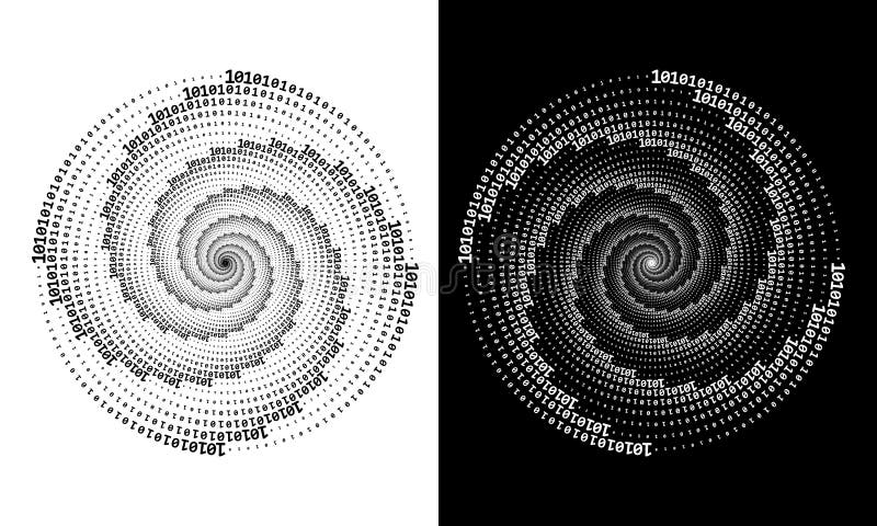 Abstract  digits ONE and ZERO in spiral over black and white background. Big data concept, icon logo or tattoo. The numbers 1 and 0 alternate with each other in order. EPS10 vector illustration. Abstract  digits ONE and ZERO in spiral over black and white background. Big data concept, icon logo or tattoo. The numbers 1 and 0 alternate with each other in order. EPS10 vector illustration.