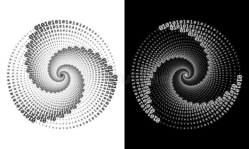 Abstract  digits ONE and ZERO in spiral over black and white background. Big data concept, icon logo or tattoo. The numbers 1 and 0 alternate with each other in order. EPS10 vector illustration. Abstract  digits ONE and ZERO in spiral over black and white background. Big data concept, icon logo or tattoo. The numbers 1 and 0 alternate with each other in order. EPS10 vector illustration.