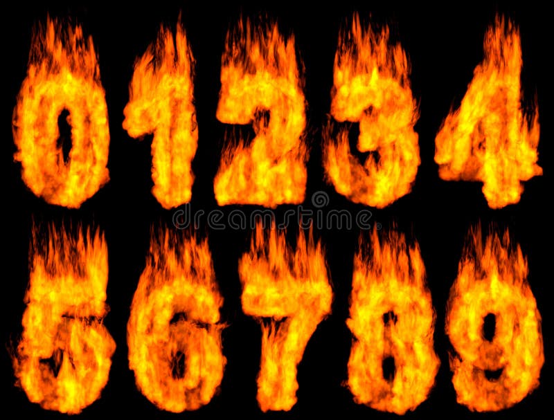 3D Illustration of burning digits isolated on black background. 3D Illustration of burning digits isolated on black background.