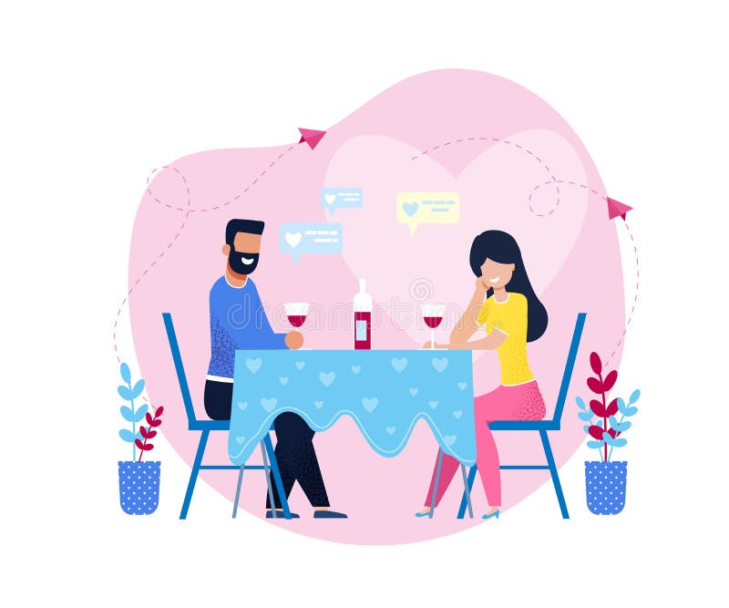 Dîner romantique avec du vin dans le restaurant ou à la maison illustration de vecteur Dîner romantique avec du vin dans le restaurant ou à la maison illustration de vecteur