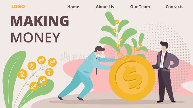Dólar dourado de Character Rolling Huge do homem de negócios ilustração royalty free Dólar dourado de Character Rolling Huge do homem de negócios ilustração royalty free