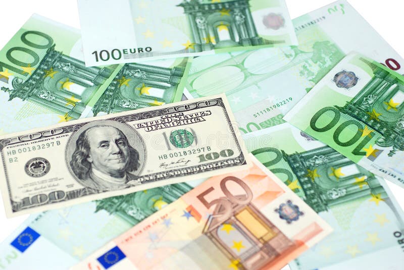 Dólar e euro foto de stock Dólar e euro foto de stock