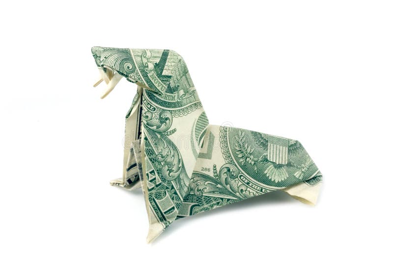 Dollar Bill Folded into the Shape of a Walrus. Dollar Bill Folded into the Shape of a Walrus