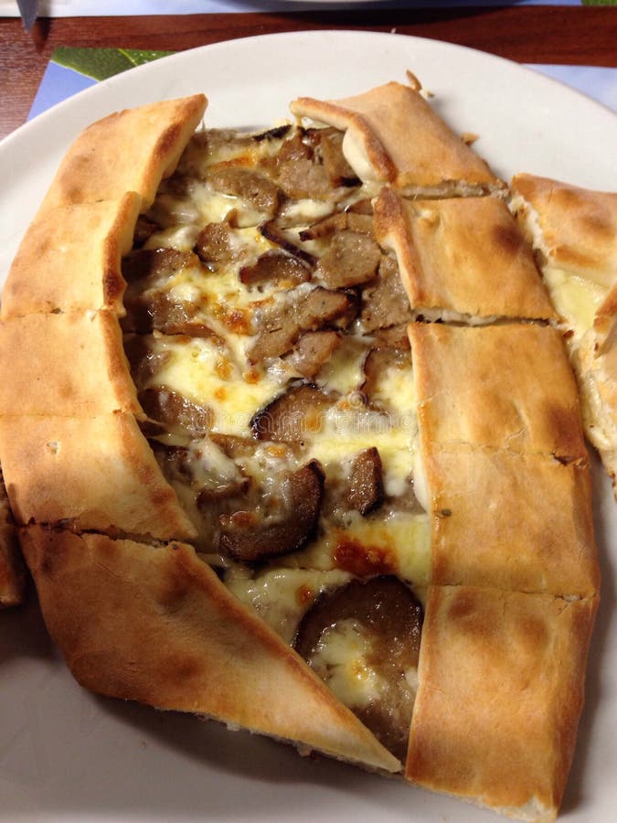 Pizza with doner stock photo. Image of food, plate, order 1294938