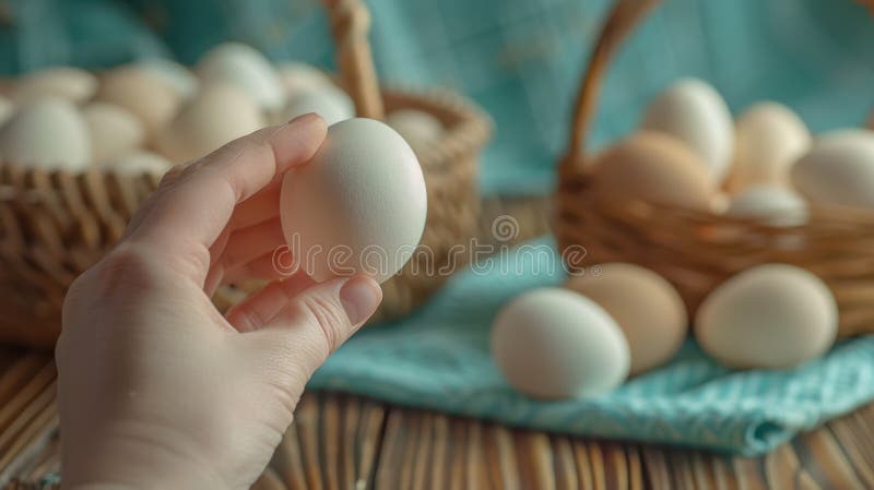 Dłoń trzymająca jajko. generowane przez algorytmy sztuczne zdjęcia stock
