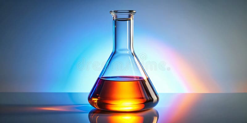 Długie narażenie pustej szklanej laski chemicznej A oszałamiający wzrok dla badań naukowych i fotografii laboratoryjnej royalty ilustracja