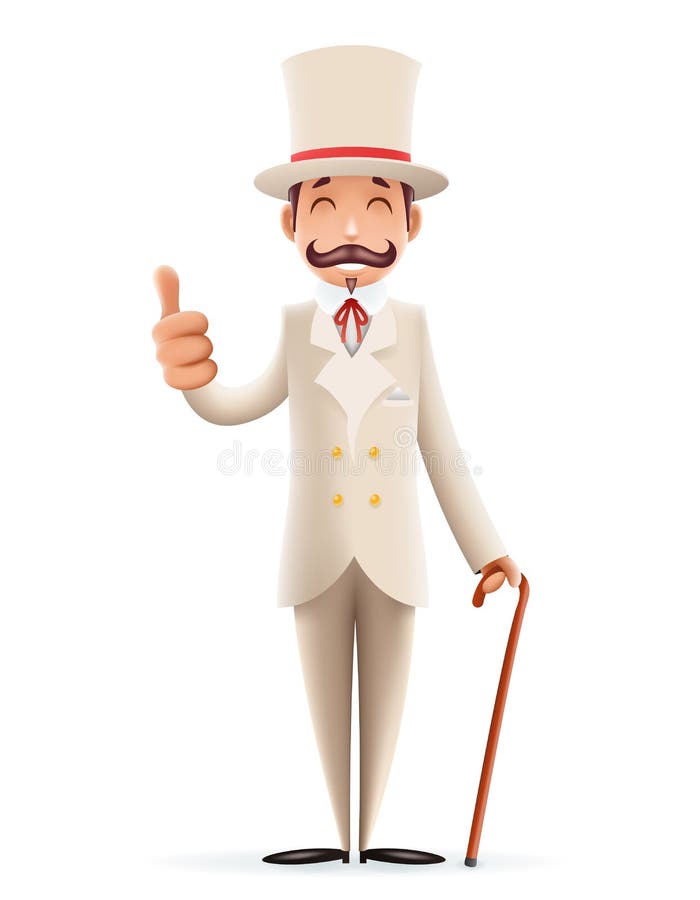 Dżentelmenu postać z kreskówki ikony angielszczyzn tła Retro rocznika Brytania Wiktoriański Biznesowy 3d Odizolowywający Wielki p