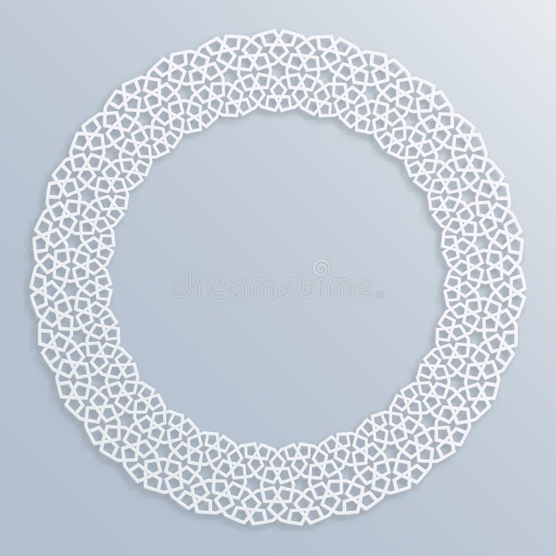 3D圆的白色框架,小插图 伊斯兰教的几何边界,浅浮雕 传染媒介穆斯林,波斯主题 典雅的东方人 向量例证 3D圆的白色框架,小插图 伊斯兰教的几何边界,浅浮雕 传染媒介穆斯林,波斯主题 典雅的东方人 向量例证