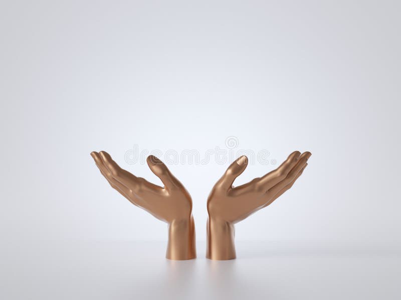 3d在白色背景隔绝的金黄手,最小的概念,时尚陈列室,商店立场,首饰显示,简单的干净的设计 库存例证