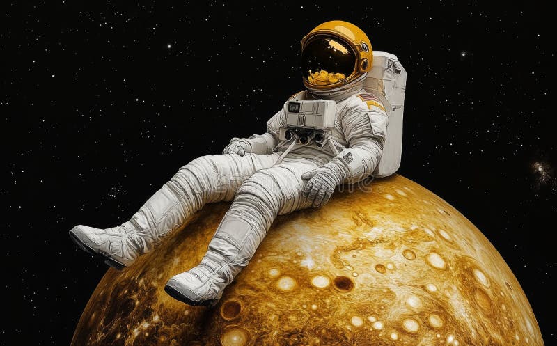 3D的宇航员在金星上. 超高质量数字空间艺术的现实表现 免版税库存图片