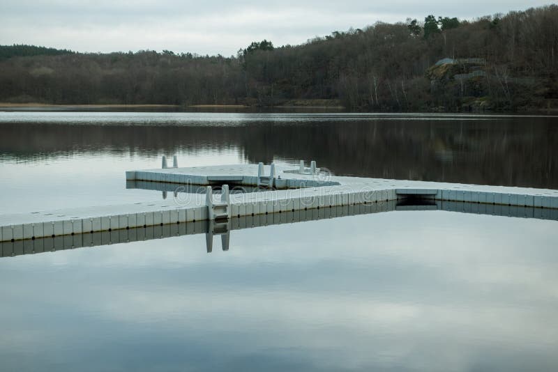 Molndal, Sweden- November 24th 2017: Outdoor bath at lake stensjon