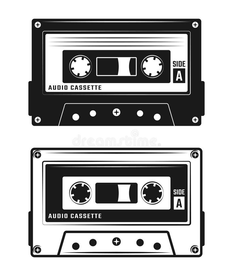 Audio cassette tape two style vector illustration. Audio cassette tape two style black vector illustration isolated on white background