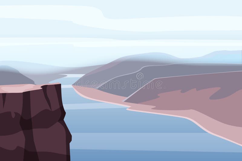 Mountain landscape canyon, river, rocks, open space vector illustration. Mountain landscape canyon, river, rocks, open space vector illustration