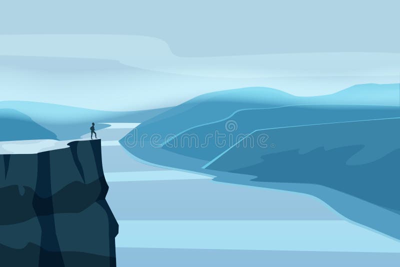 Mountain landscape canyon, river, rocks, open space vector illustration. Mountain landscape canyon, river, rocks, open space vector illustration